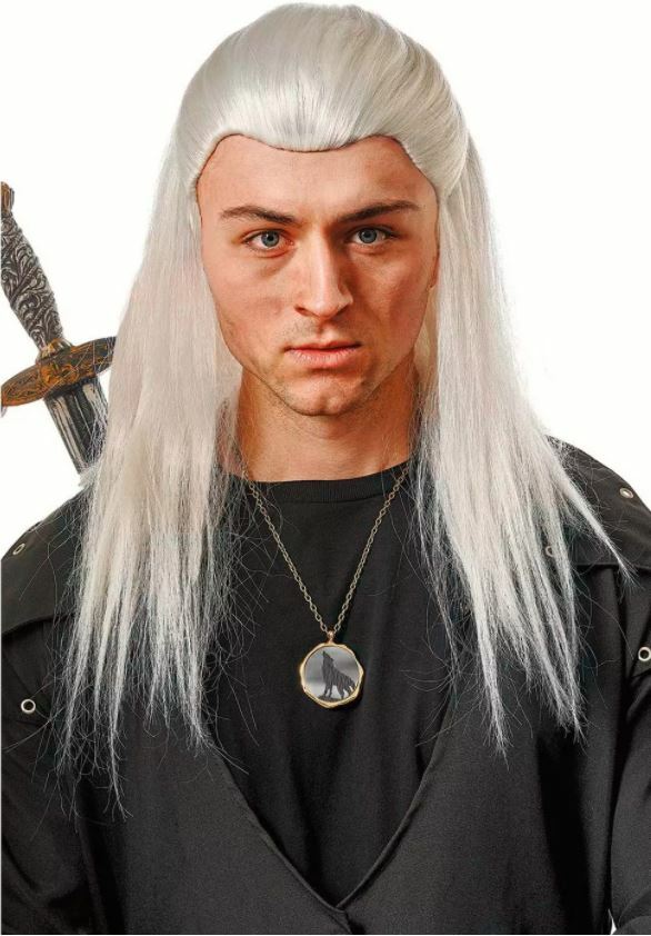Adult Mens Medieval Knight Elf Warrior Witcher Geralt Legolas Grey Halloween Wig