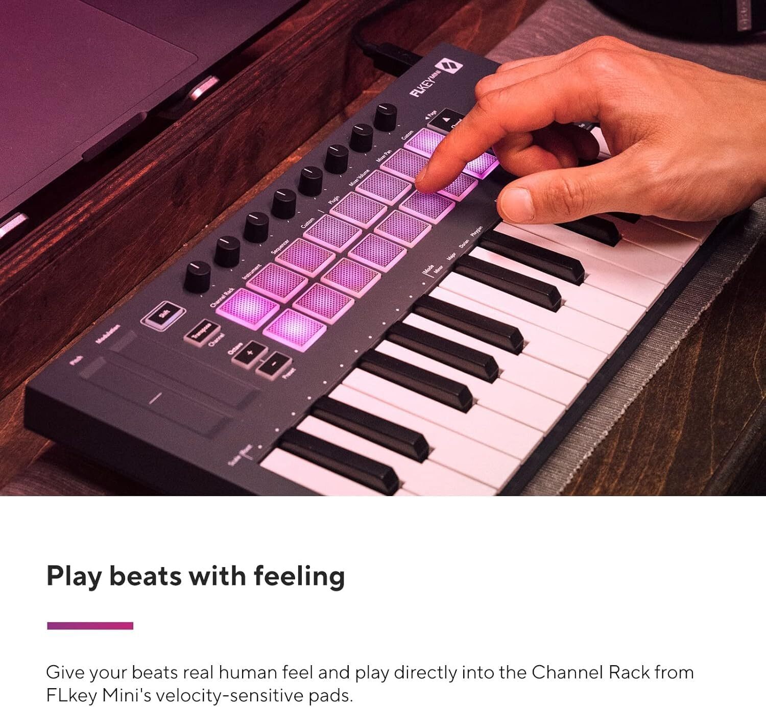 FLkey Mini 25 Key MIDI Controller for FL Studio with Velocity Sensitive Pads