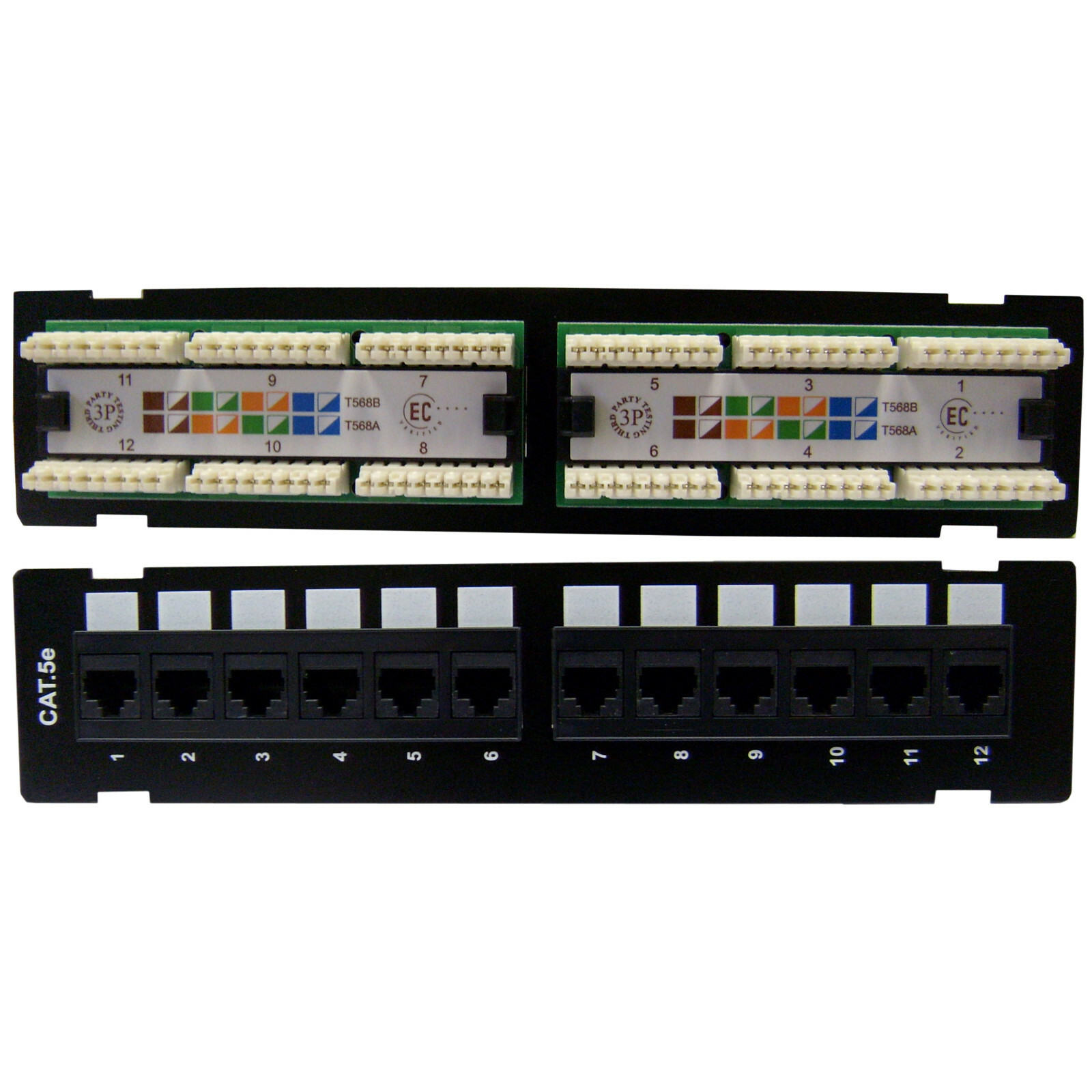 Wall Mount 12 Port Cat5e Patch Panel, 110 Type, 568A & 568B 10 Inch w/ Bracket