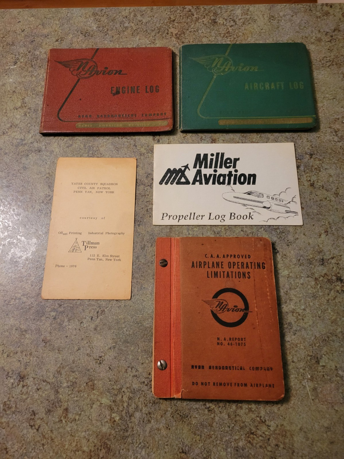 Vintage 1940s 1950s N Avion Engine Aircraft Log & Operating Limitations Misc Lot