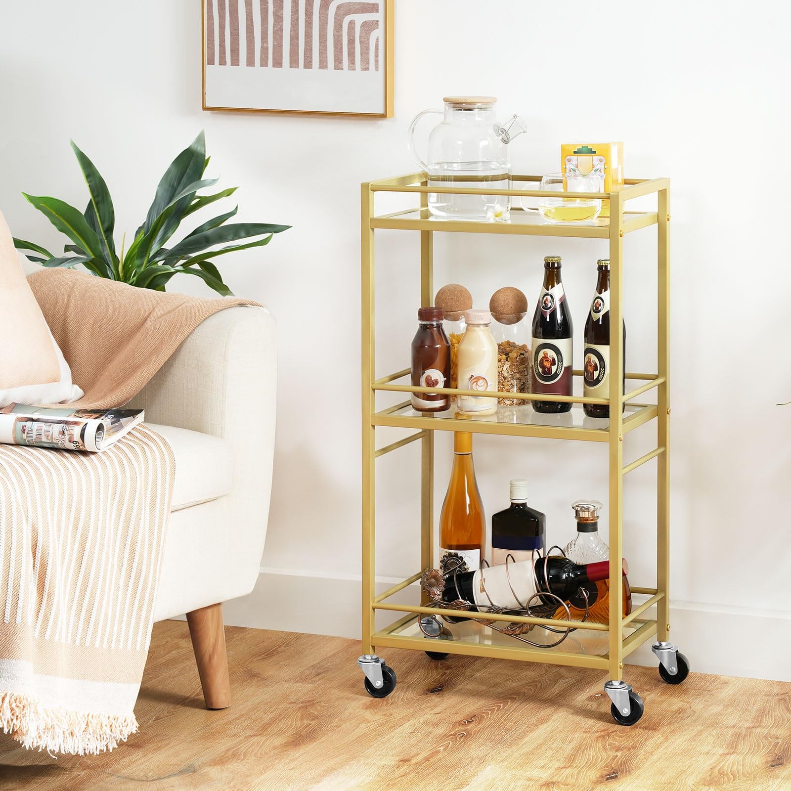 Bar Cart for The Home, 3-Tier Drink Cart on Wheels, Home Bar Serving Cart, Mi...