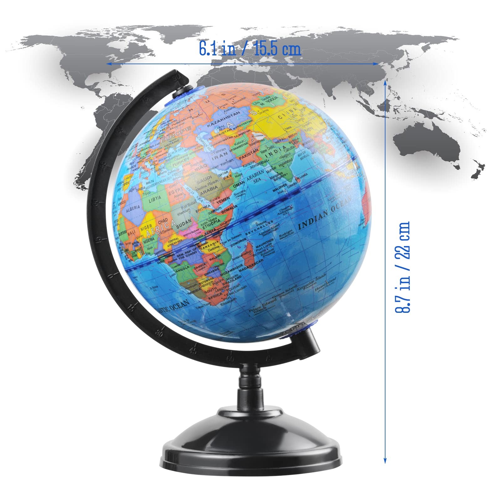 World Globe for Kids Learning - 6 inch Interactive Earth Globe with Stand for...