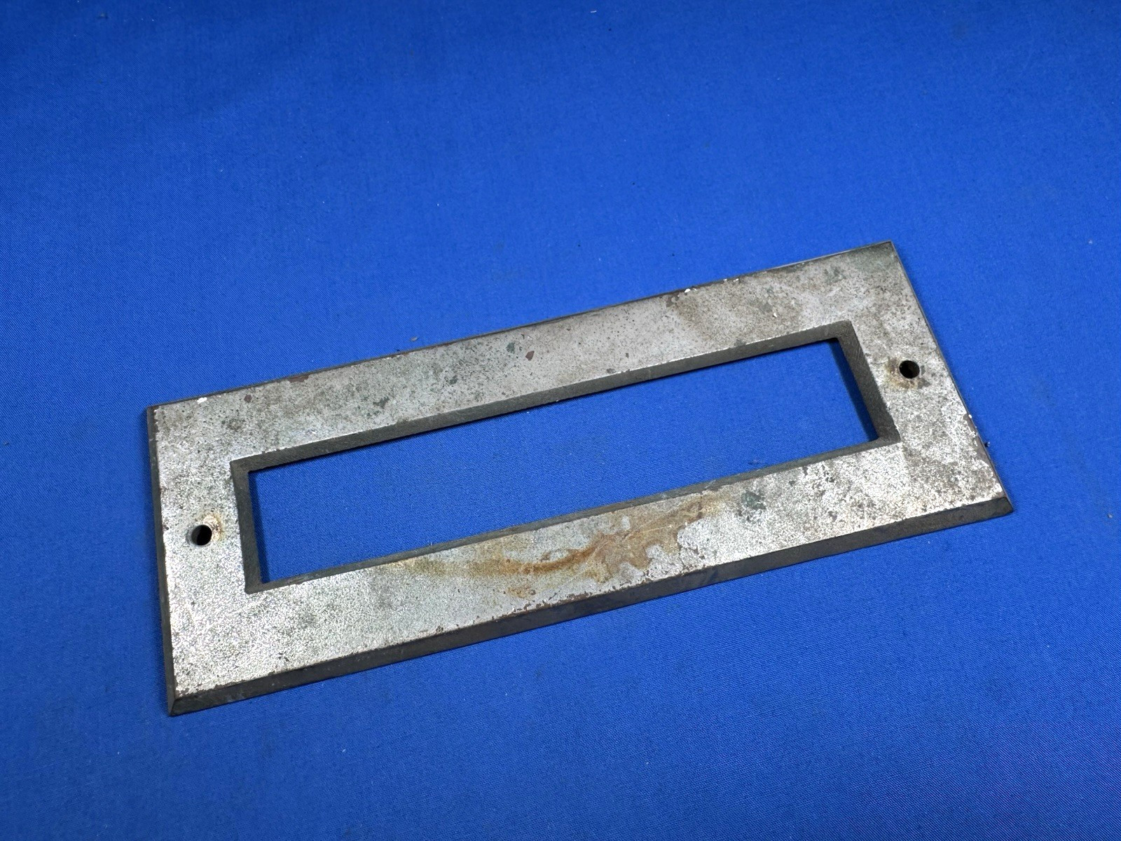Vintage Brass Door Mail Slot Frame w/ Nickel Plate ~ Opening 5 7/16" x 1"