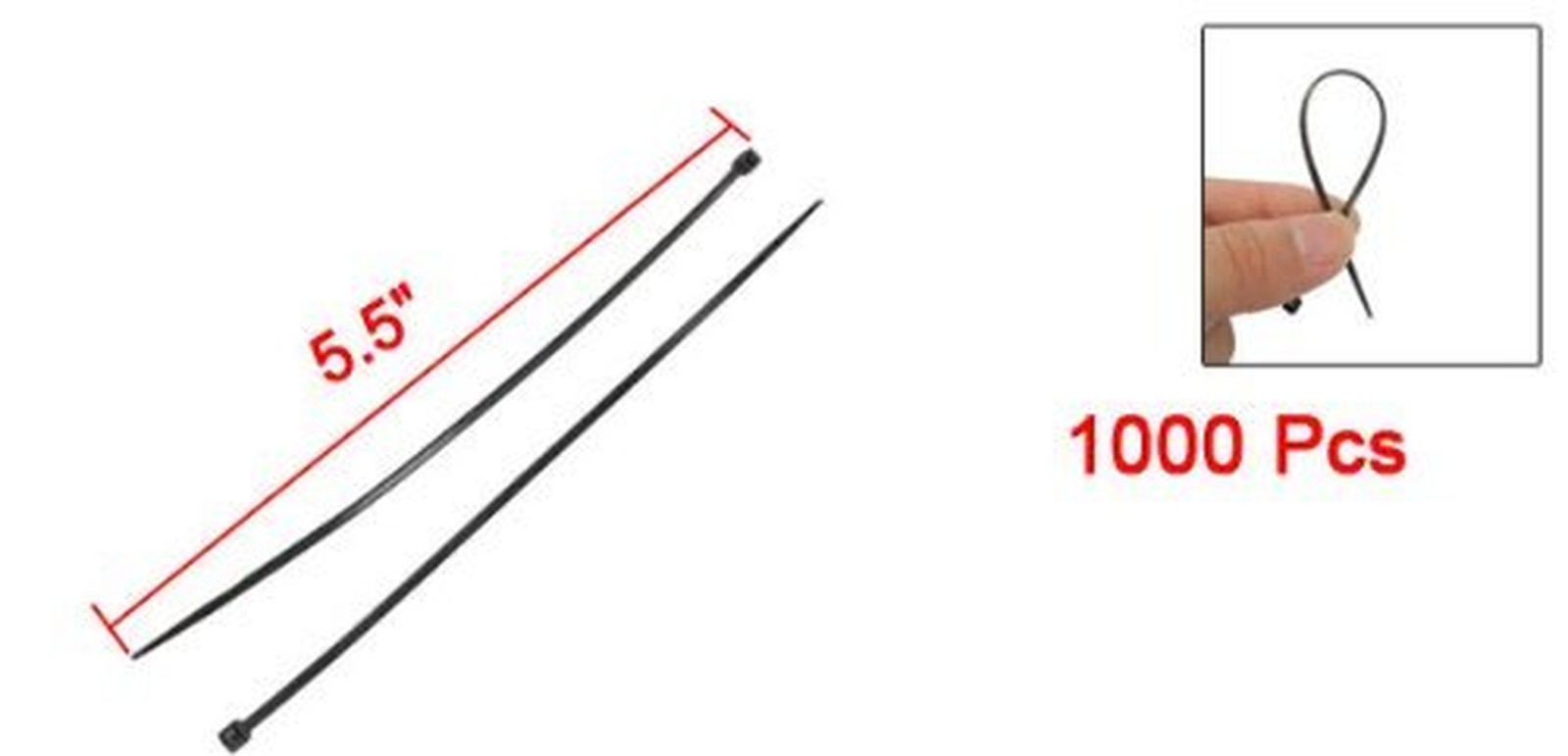 Self Locking Wire Cable Zip Tie 1000 Pcs Fasten Wrap 5.5" Black Nylon Medium