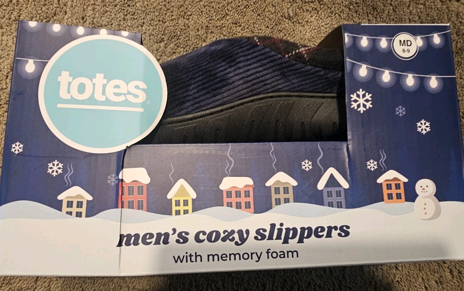 Totes Mens Cozy Slippers Memory Foam Medium Size 8 to 9 Blue