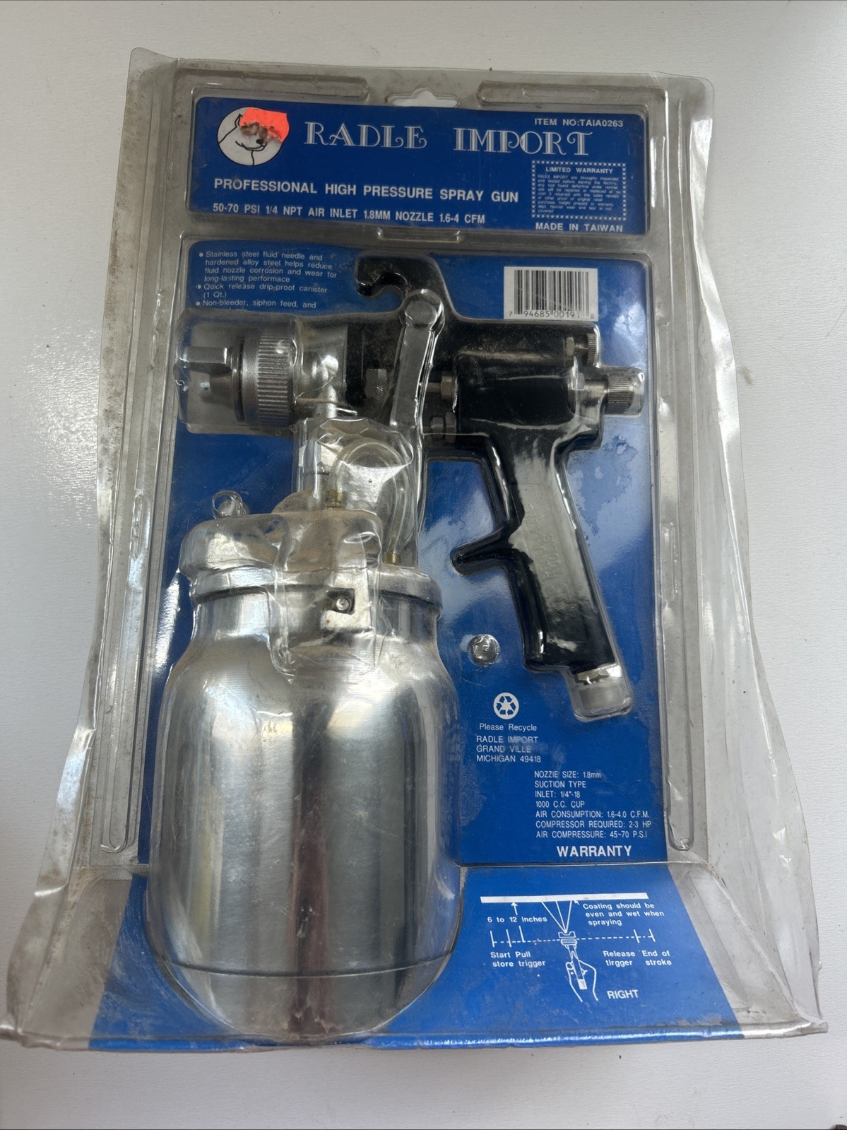 Vintage Radle Import Professional High Pressure Spray Gun 50-70 PSI 1 Qt