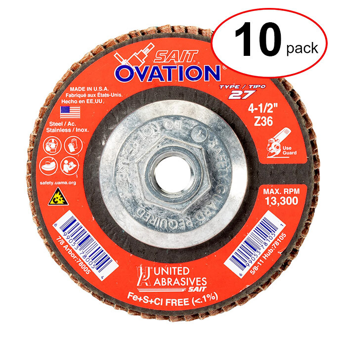 Sait 78105 - 4-1/2" X 5/8-11 Ovation Flap Disc 36G -  (10Pack)