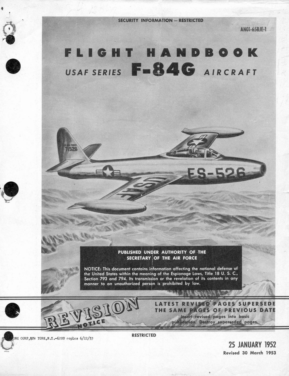 204 Page U.S. F-84 F-84G Republic Thunderjet 30 March 1953 Flight Manual on CD