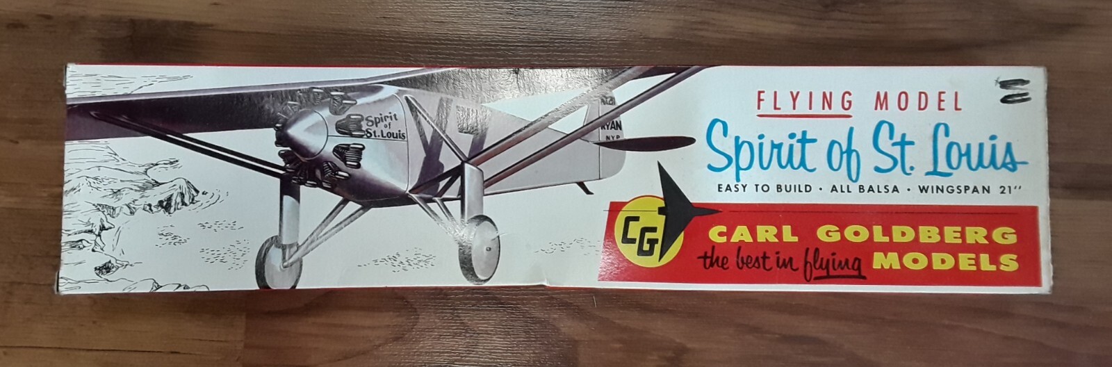 Vintage NOS Carl Goldberg Models Spirit of St. Louis 21" Balsa Flying Kit D1