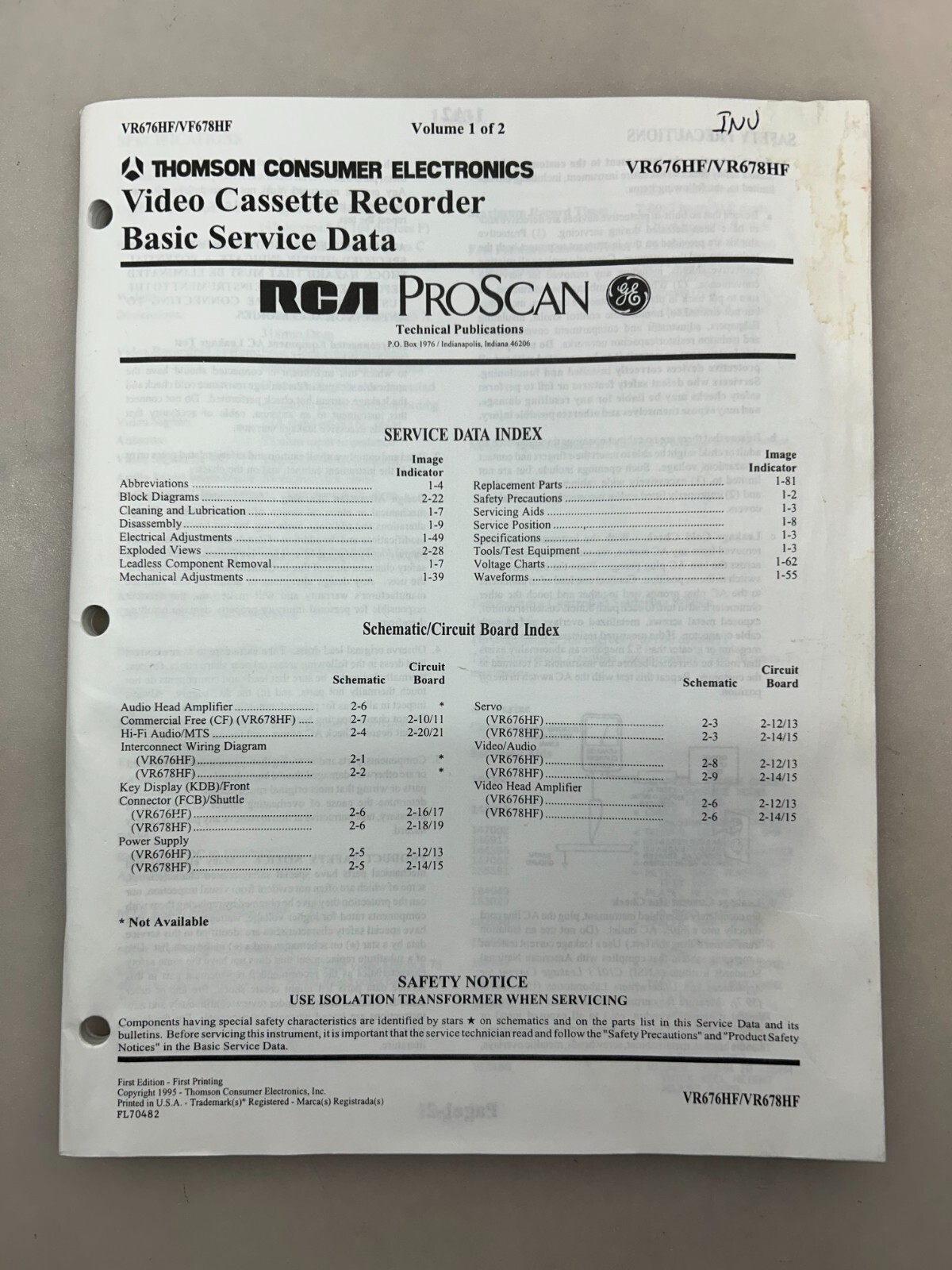 RCA VR676HF VF678HF Original Service Manual Free Shipping