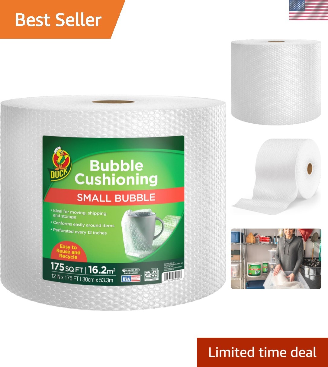 Eco-Friendly Bubble Cushioning Wrap - 175 FT for Moving & mailing Protection