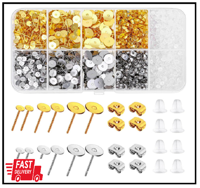 Hypoallergenic Earring Posts and Backs,  2000Pcs Stud Earring Making Kit with Ea