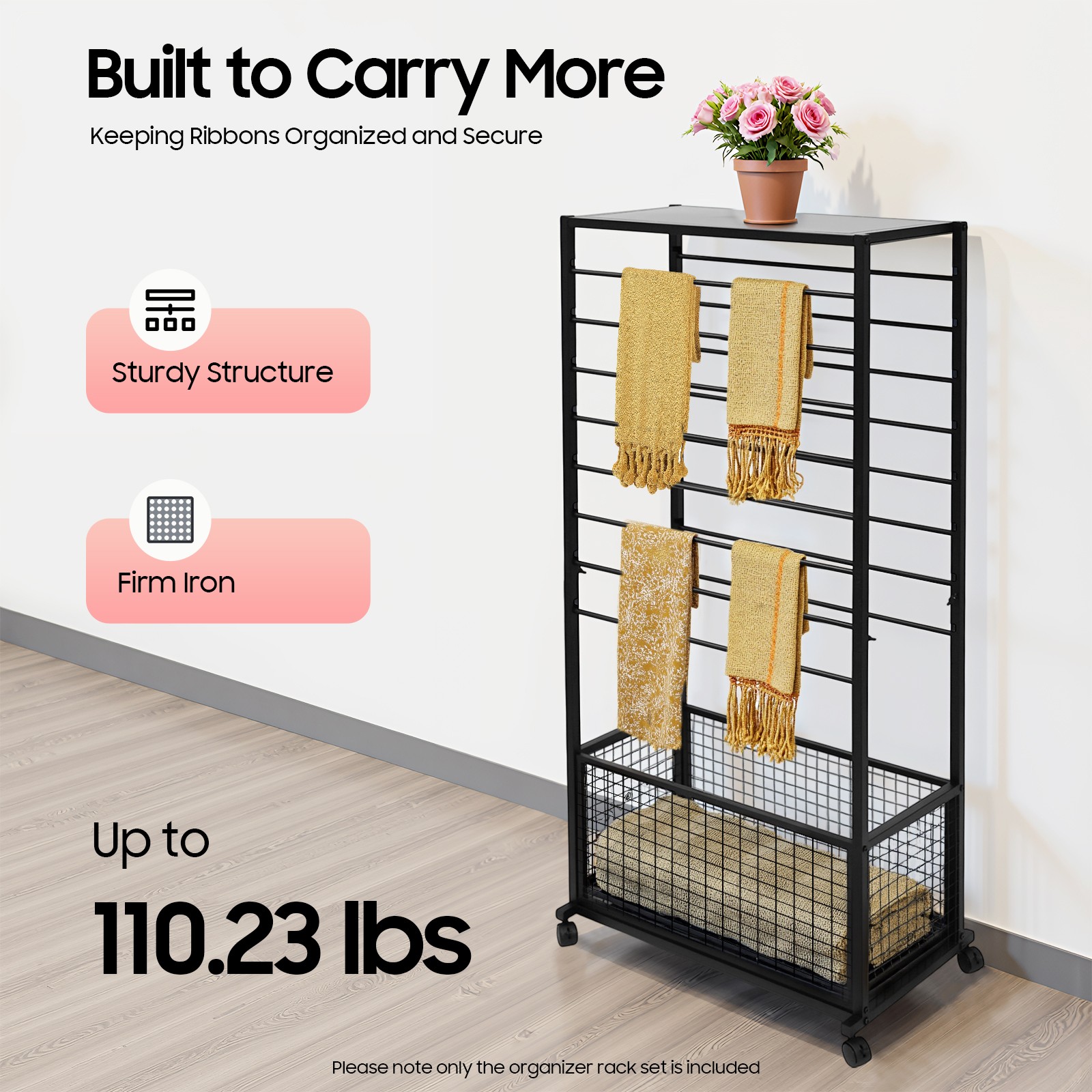 Ribbon Holder Organizer Rack w/Wheels Large Capacity Ribbon Stand Organizer