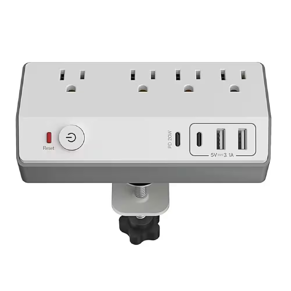 Desk Clamp Power Strip Charging Power Station, Removable Desk Clamp Mount, 10 Ft