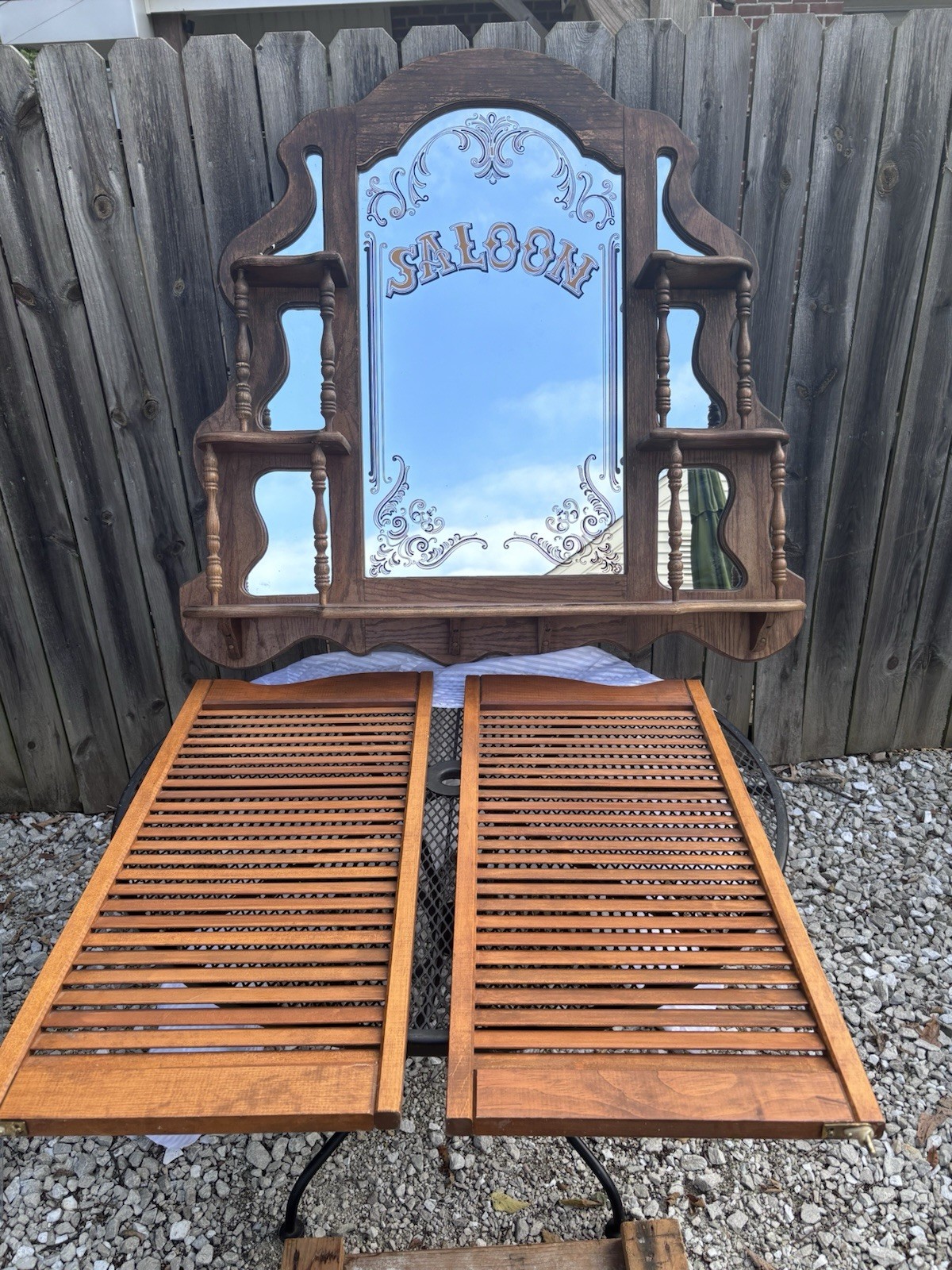 VINTAGE SALOON BAR SHELF AND SWINGING SALOON DOORS