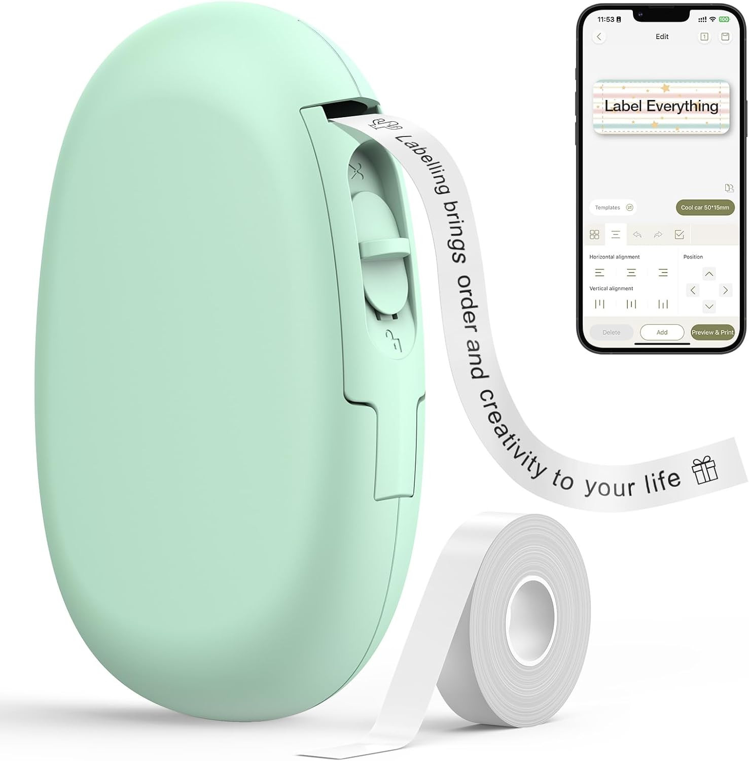 E10 Bluetooth Label Maker Machine with Tape, Continuous Waterproof Label, Ver...