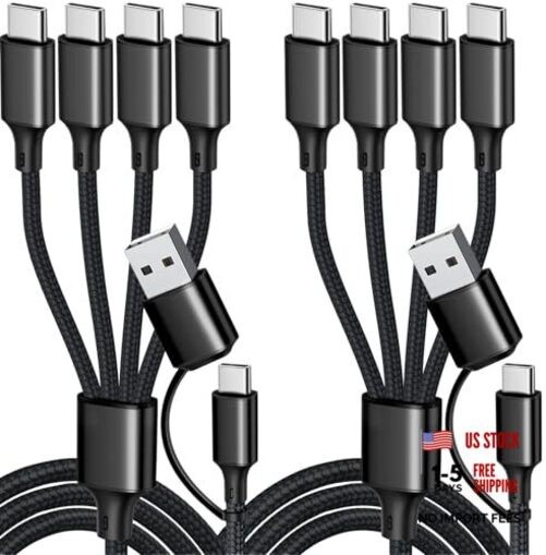 USB C Splitter Multi Charging Cable, USB A/C Fast Charging Cord, 4 in 2 Multi
