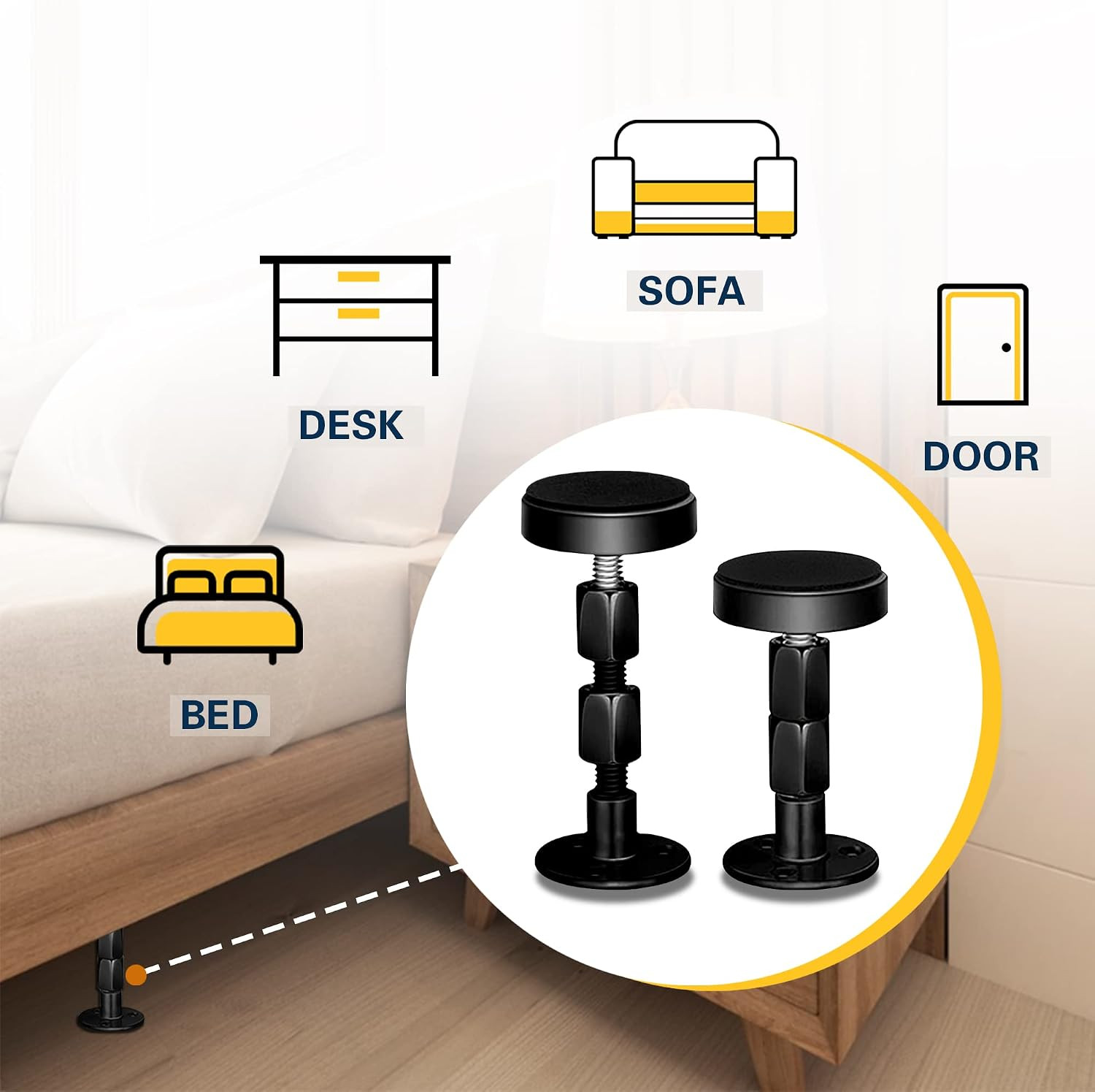 4PCS Headboard Stoppers for Wall, Adjustable Bed Frame Anti-Shake Tool, Bed W...