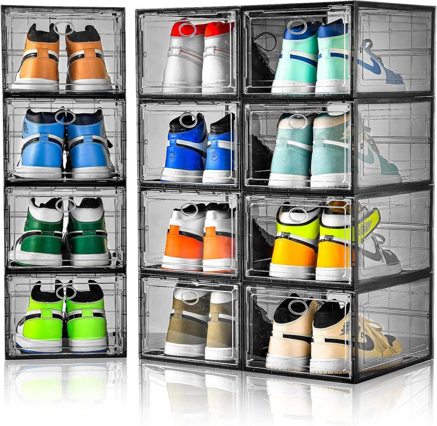 12 Pack Clear Shoe Boxes Stackable,Shoe Storage Boxes Closet,Sturdy Shoe Box