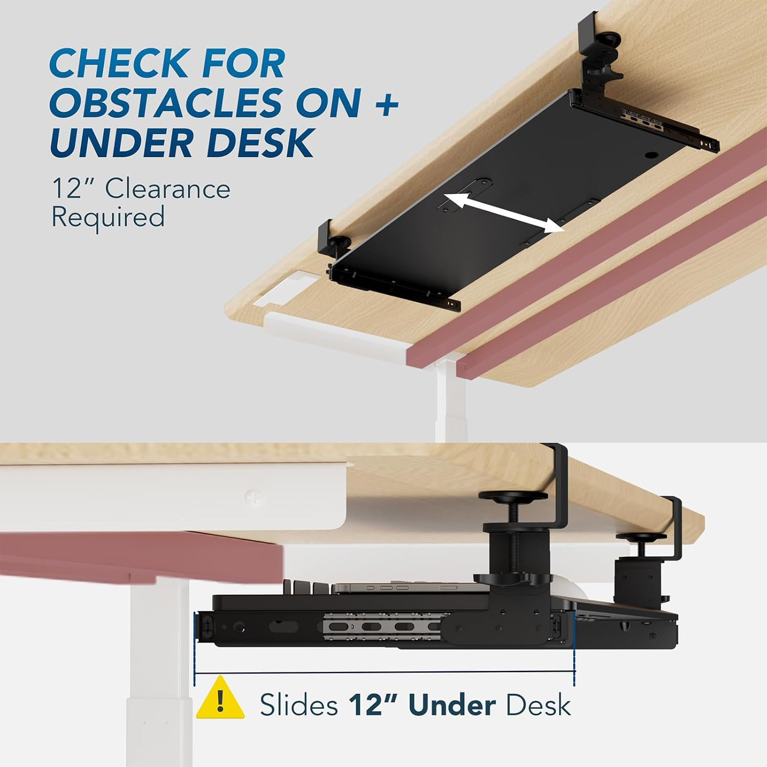 Keyboard Tray under Desk Pull Out with Extra Sturdy Adjustable C Clamp Mount Sys