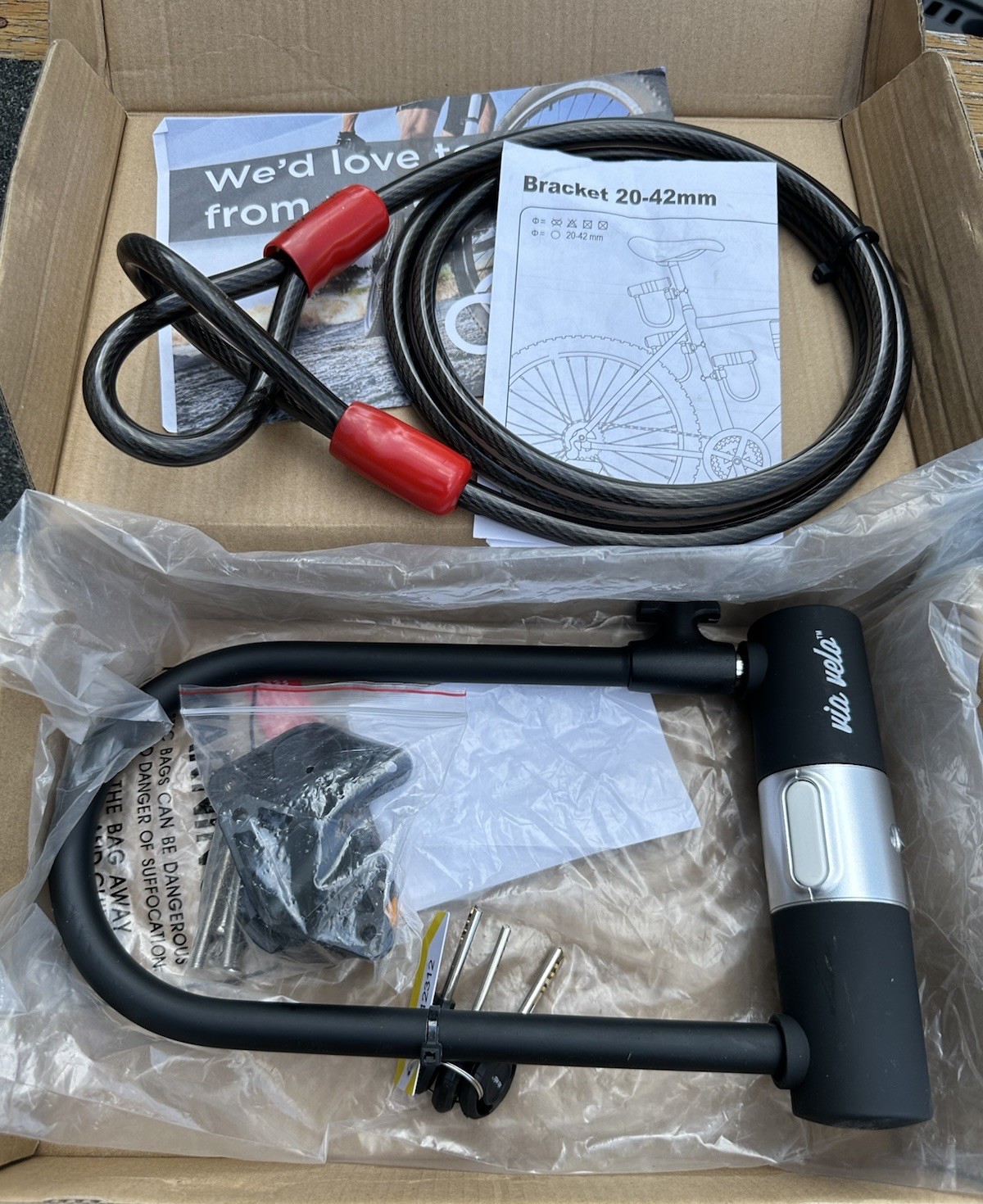 Bike U Lock with Cable - Via Velo Bike Lock Heavy Duty Bicycle U-Lock14mm New