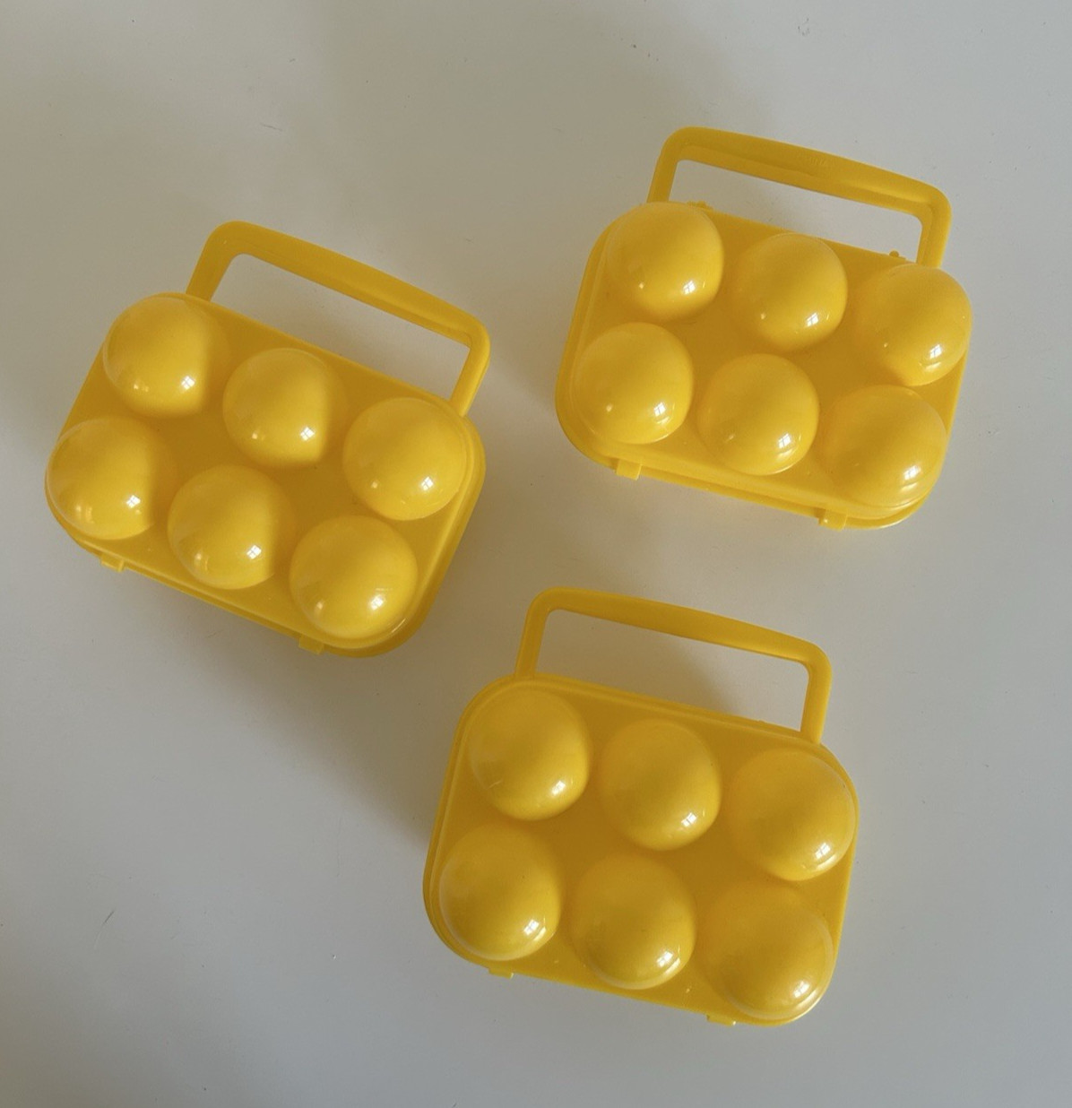 Set of 3 Vintage Yellow plastic 6 Egg Carrier Holder Camping Case or Egg Mold