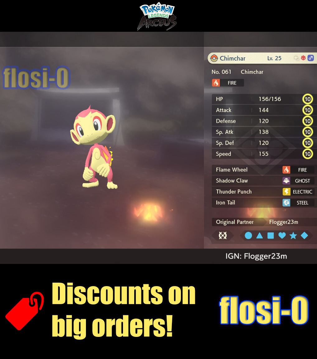 6IV Shiny Alpha Chimchar Max Effort Level Pokemon Legends Arceus
