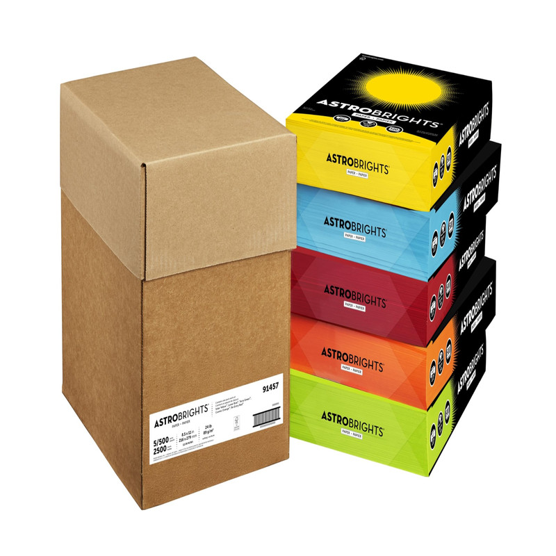 Astrobrights Mixed Carton 8.5 X 11 24 Lb./89 Gsm 5-Color 500 Sheets Each/2500