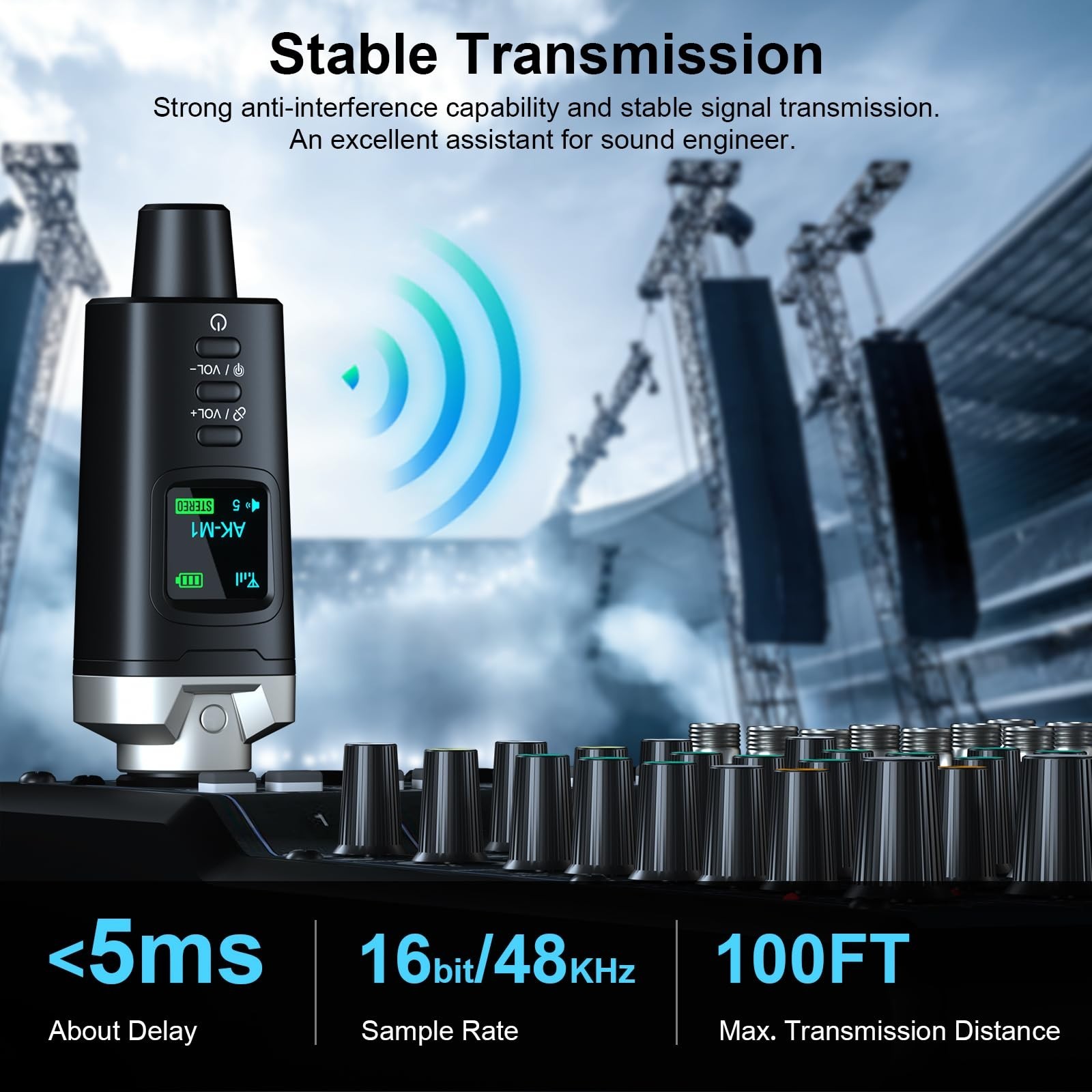 High-Fidelity XLR Bluetooth Receiver - Wireless Audio Adapter, 100ft Range, Ster