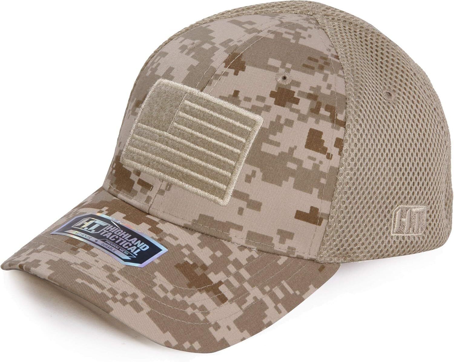 HIGHLAND TACTICAL Men's American Flag Soft Mesh Hat One Size, Desert Digi Camo