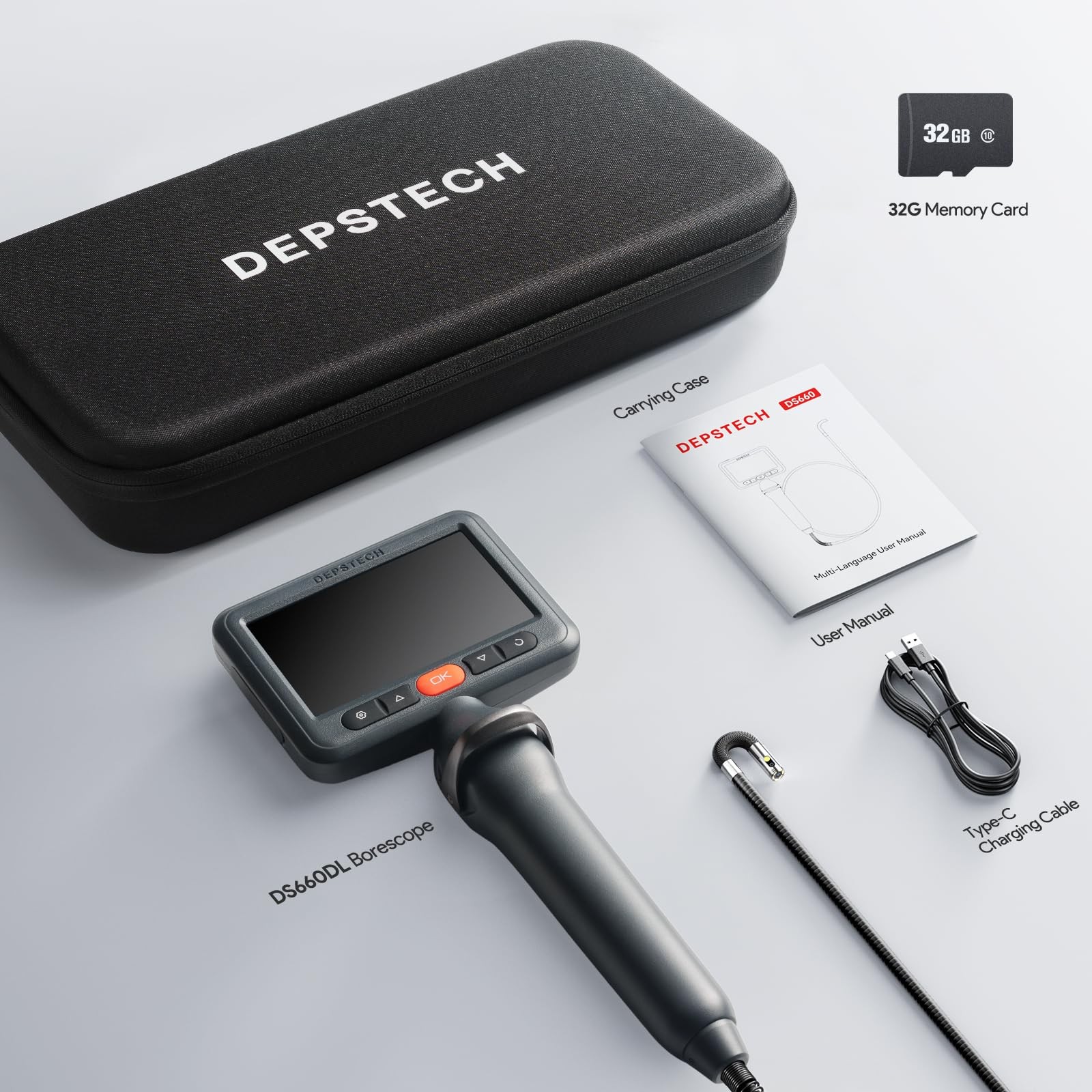 DEPSTECH Dual Lens Borescope Camera with Light, Two-Way Articulating Borescop...