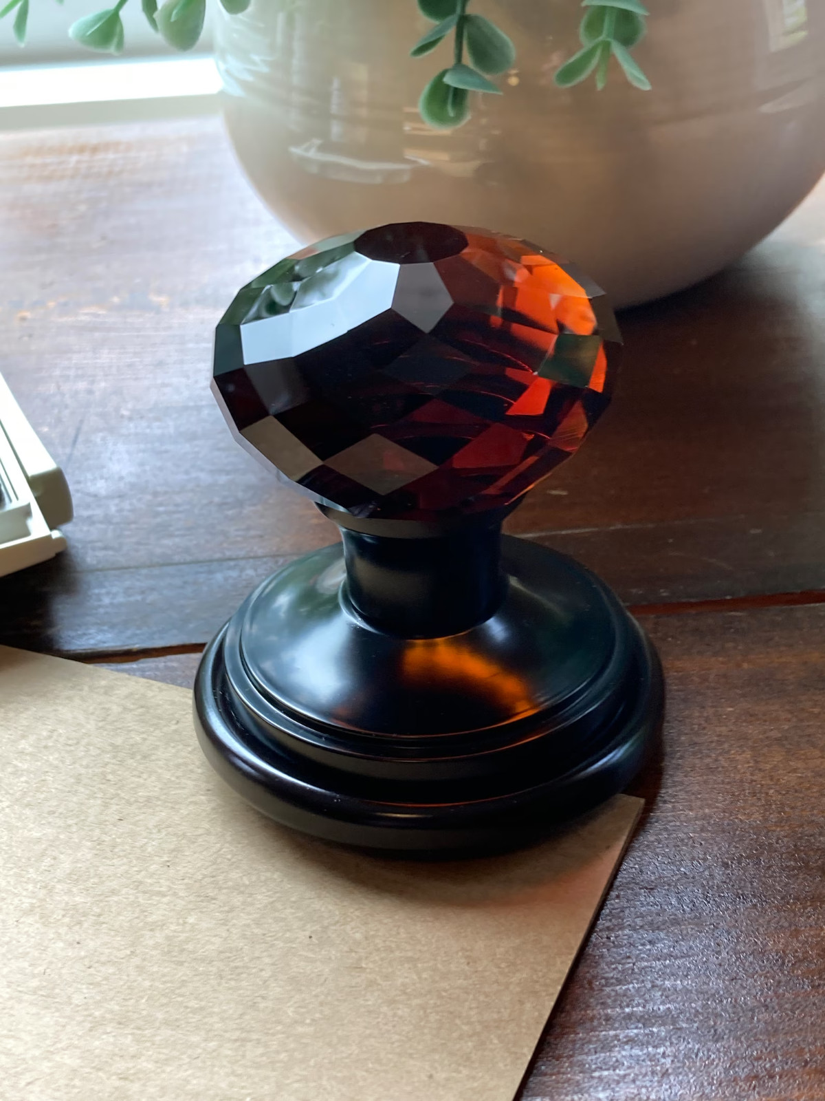 Handmade Crystal Stamping Press Tool, Amber Brown Handle