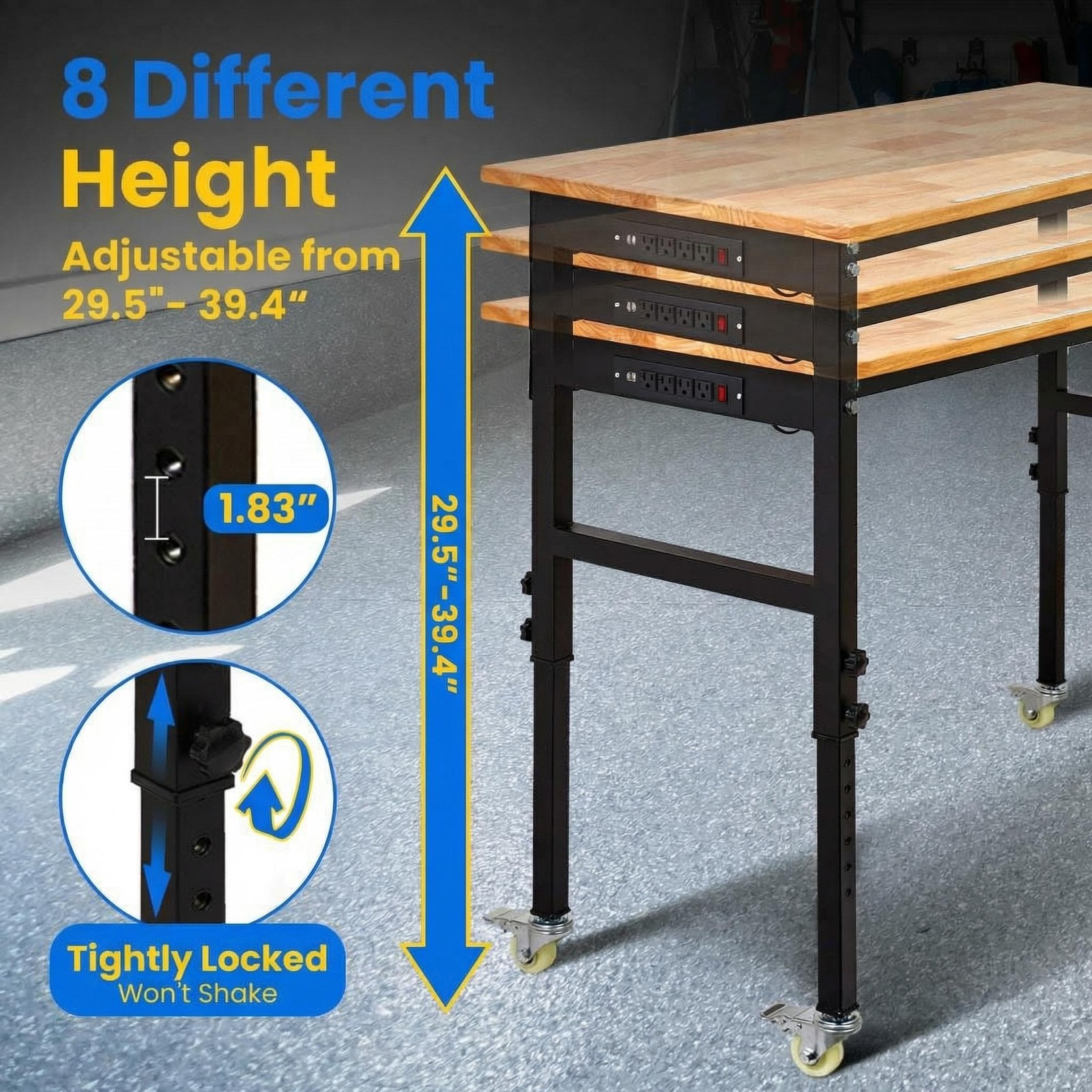 🍀48" x 24" Adjustable Workbench with Power Outlet & Scale, Portable Worktable