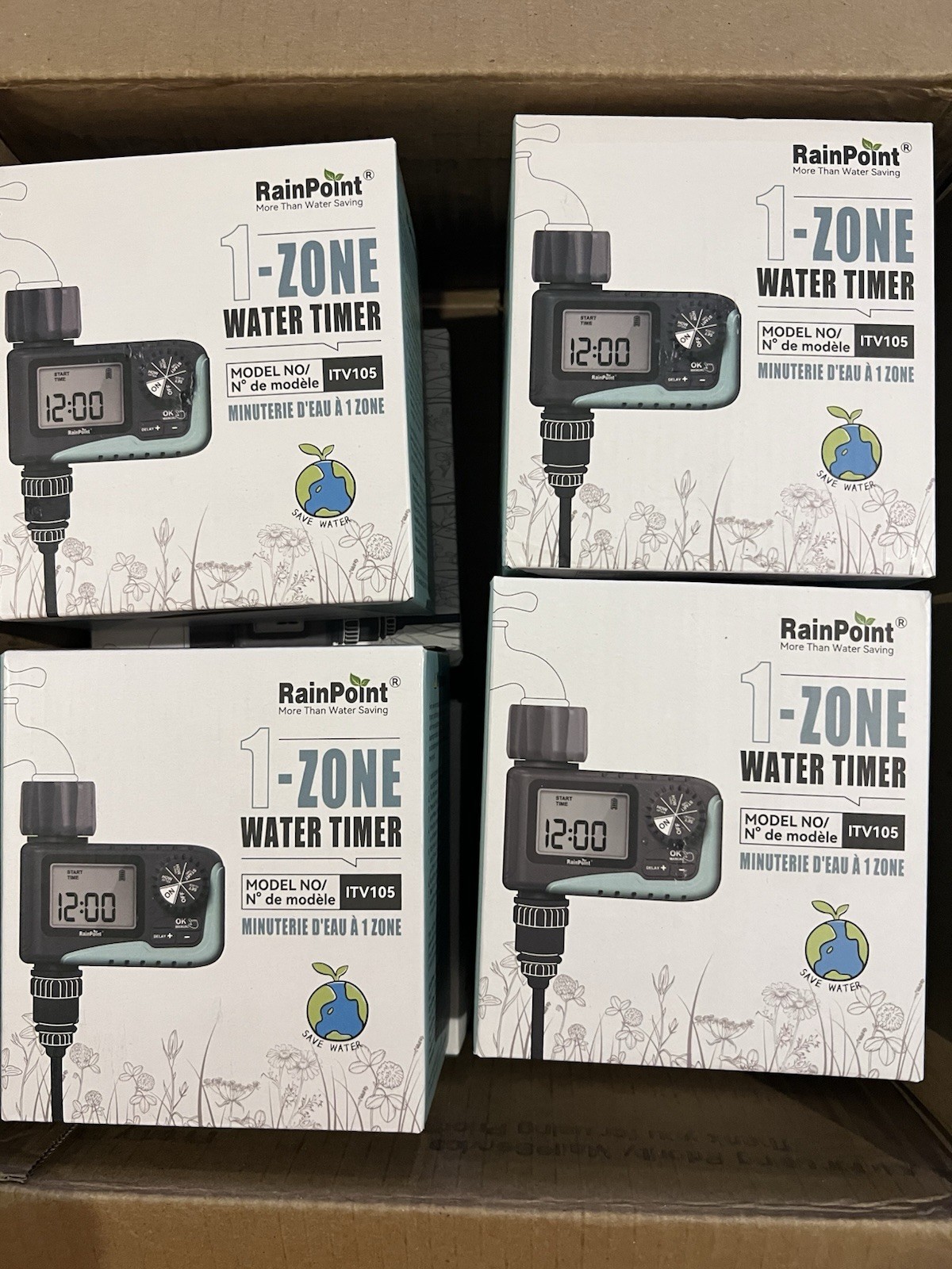 RainPoint ITV105 1-Zone 1-Outlet Digital Tap/Hose Timer LC-Display Set of 4