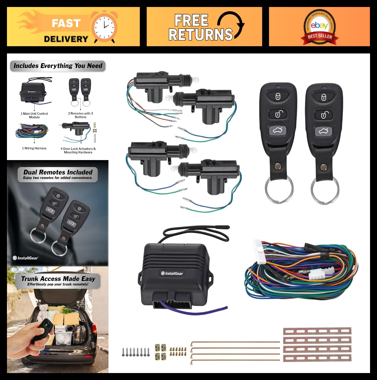 Keyless Entry System - 2 Remotes & 4 Door Actuators - Central Locking Kit for Ca