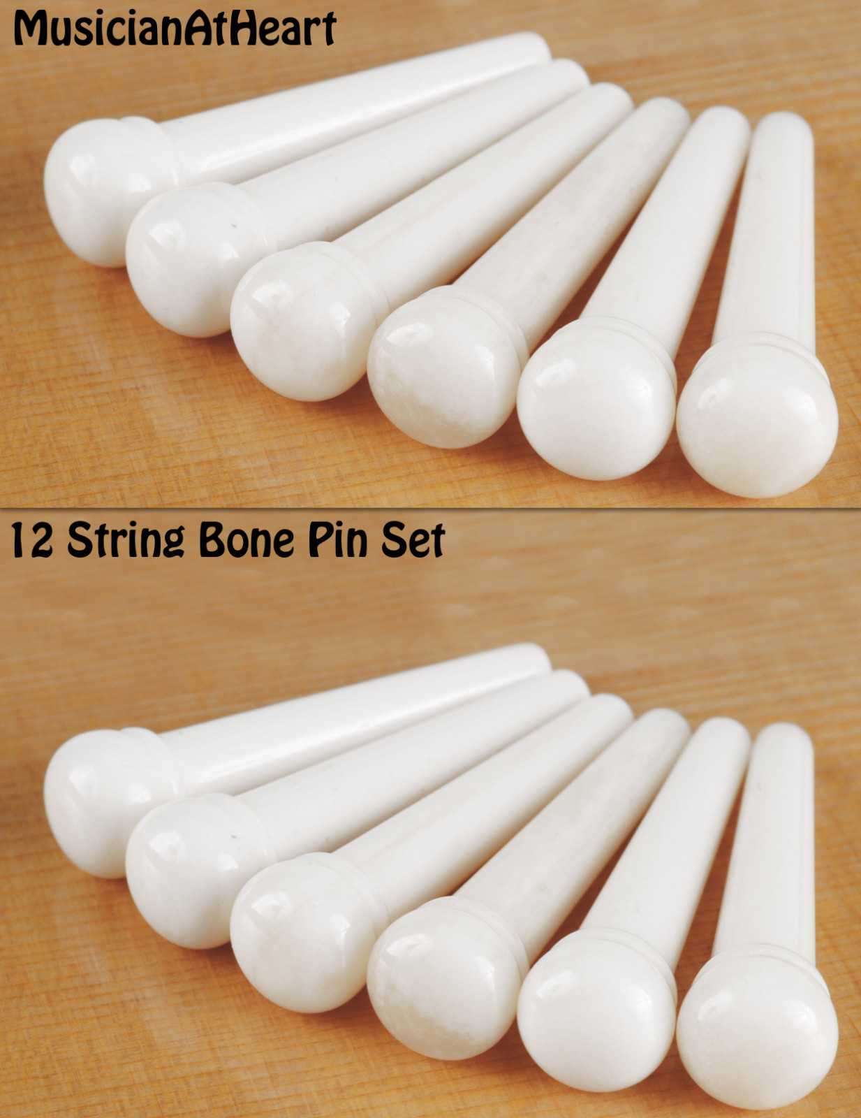 MusicianAtHeart BONE Bridge Slotted Pin Set 12 String Alvarez Acoustic Guitar