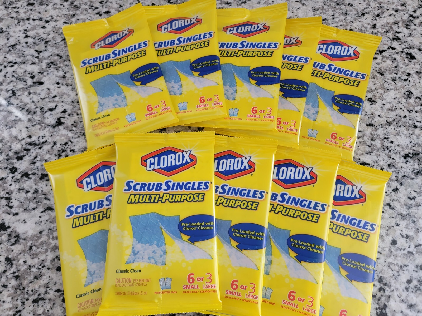 10 Packs Clorox Scrub Singles Multi-Purpose Decide-A-Size 3 pads per package