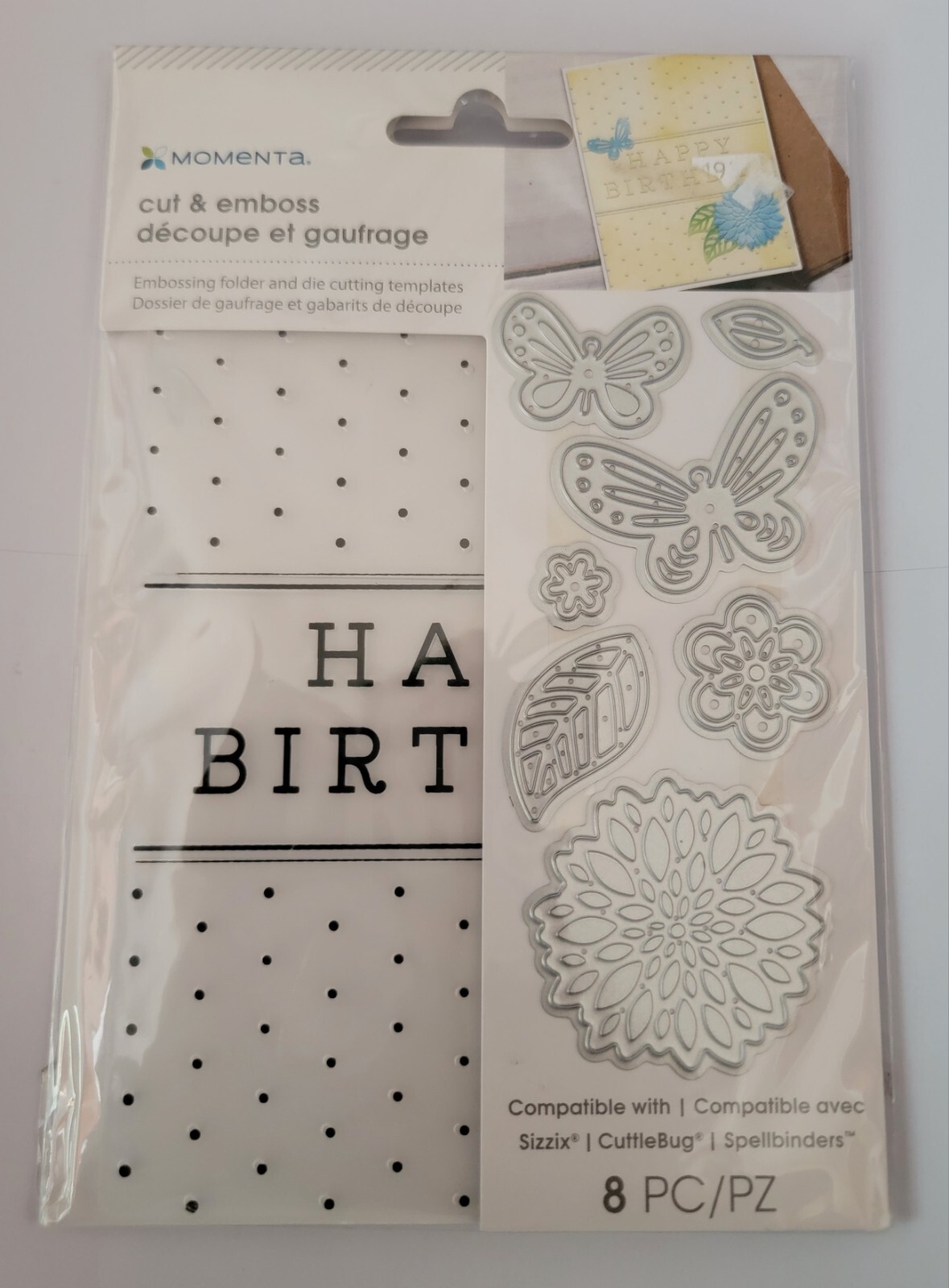 Momenta Happy Birthday Cut & Emboss Embossing Folder & Cutting Dies 8 Piece Set
