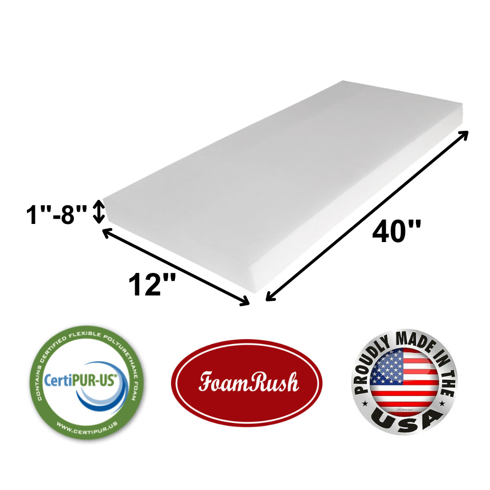 FoamRush 12" x 40" High Density Upholstery Foam Seat Cushion Medium Firm USA