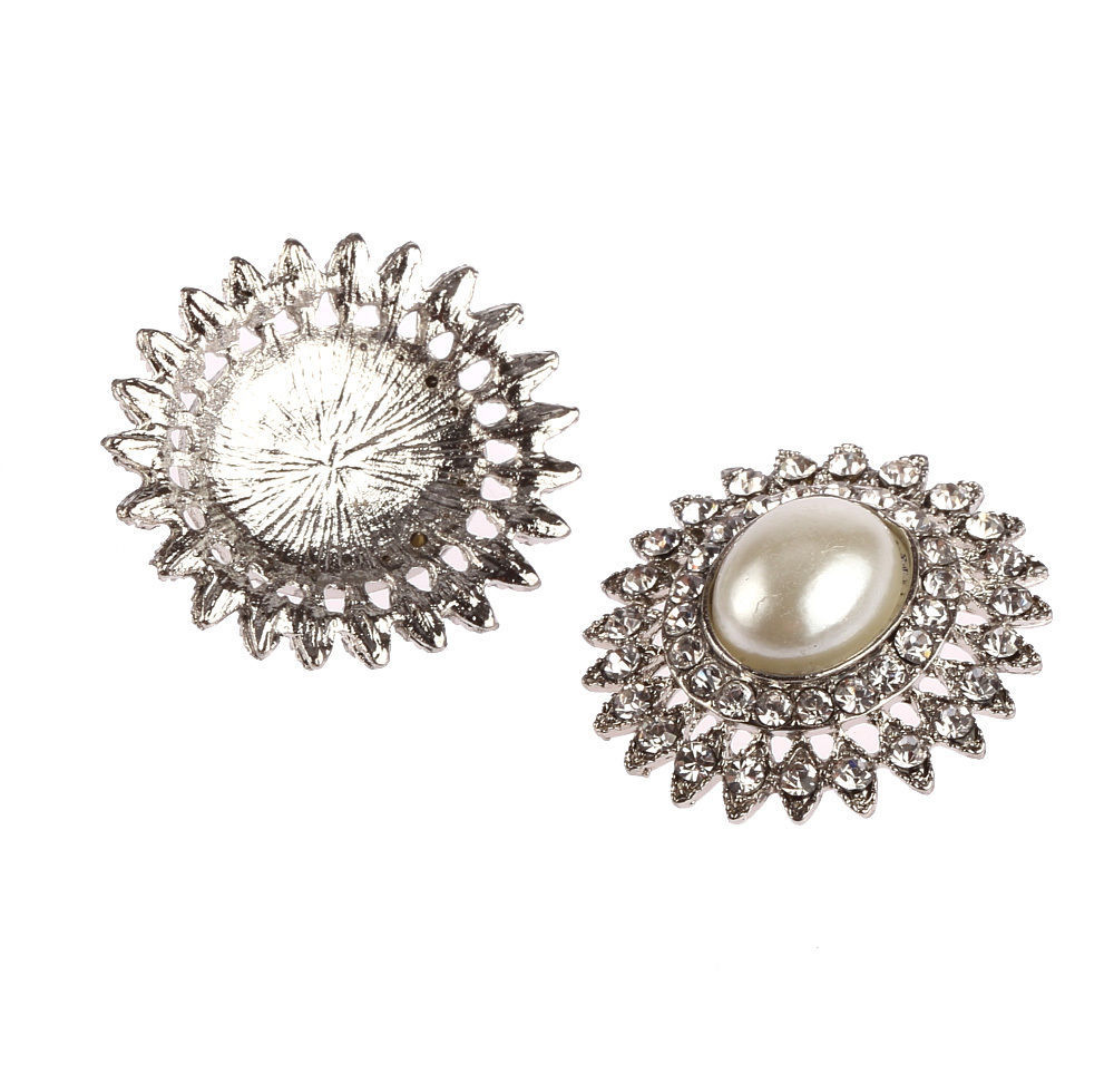 CraftbuddyUS 1pc Silver 30x25mm Pearl & Diamante Oval Topper Crystal Wedding diy