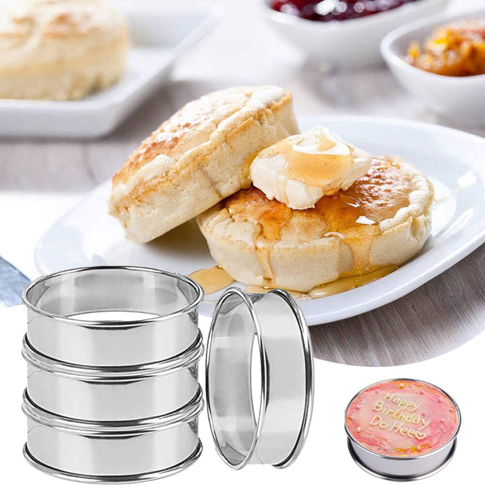 4 Pack Stainless Steel Double Rolled Rings Muffin Rings English Tart Rings