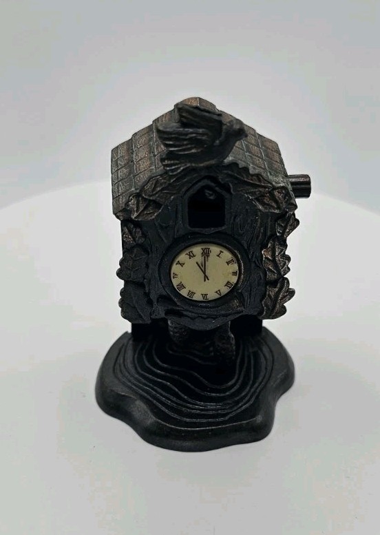 Diecast Metal Miniature Cuckoo Clock Pencil Sharpener Made in Hong Kong Vintage