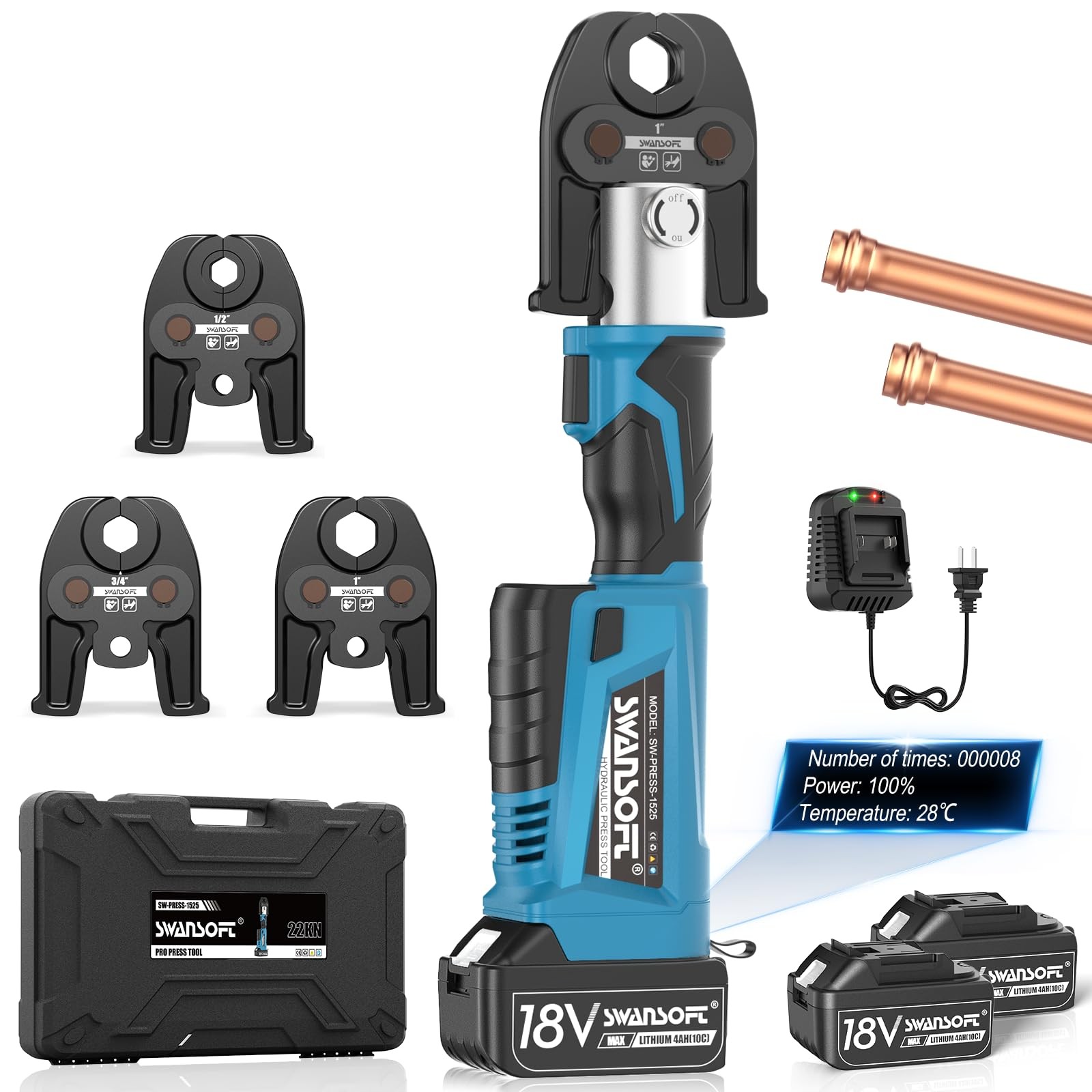 SWANSOFT Pro Press Tool, 18V 4Ah Battery Electric Hydra