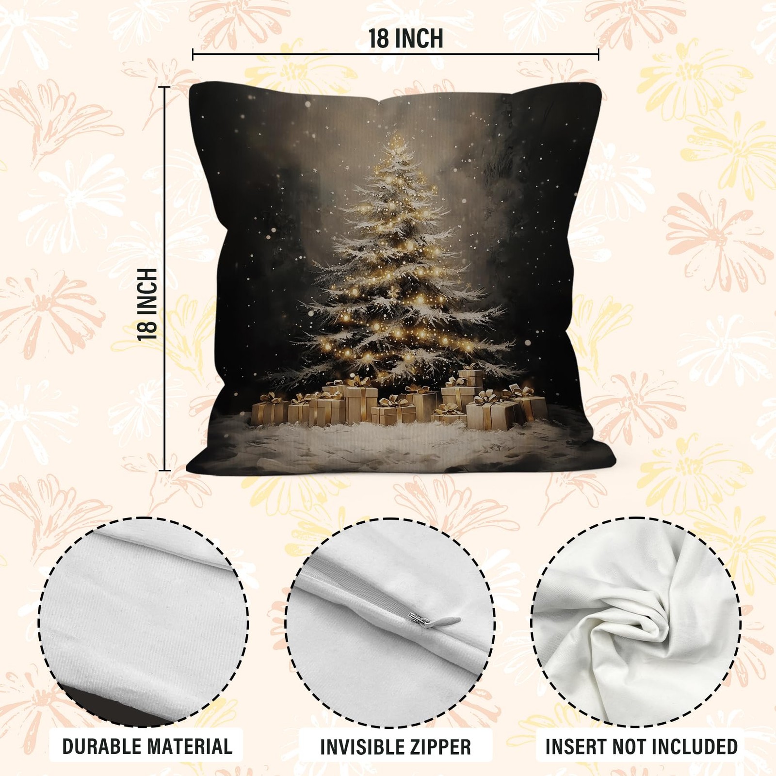 Vintage Christmas Throw Pillow Covers 18x18 Set of 2,Vintage Dark Christmas T...