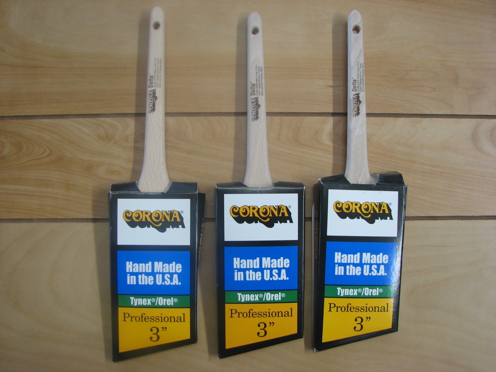 3 EA- CORONA 3" DELTA PRO ANGLE SASH PAINT BRUSH, TYNEX/OREL, MADE IN USA