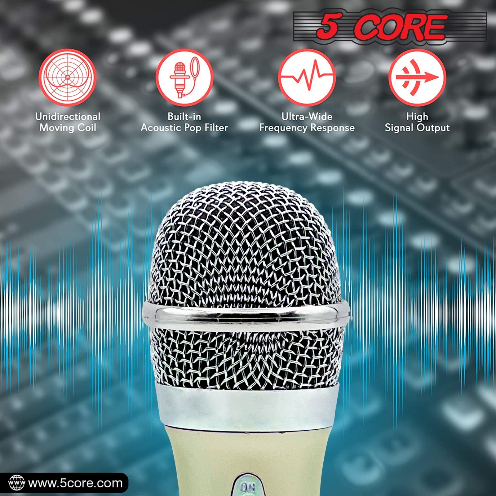 5Core Microphone Pro Microfono Dynamic Mic XLR Audio Cardiod Karaoke Vocal
