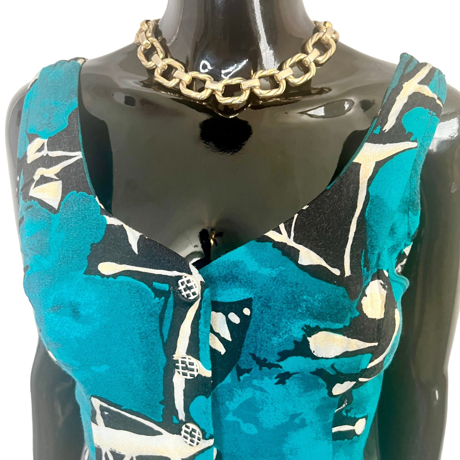 Vintage Turquoise Wide Leg Abstract Print Romper