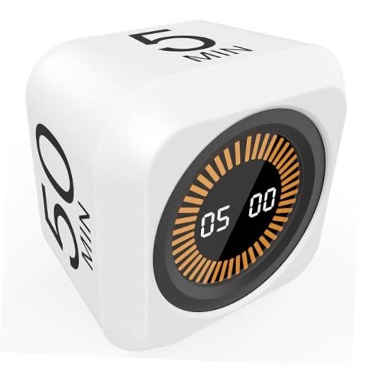 Rotating Cube Visual Pomodoro Timer 5, 25, 10 50 Minutes Preset | Custom White
