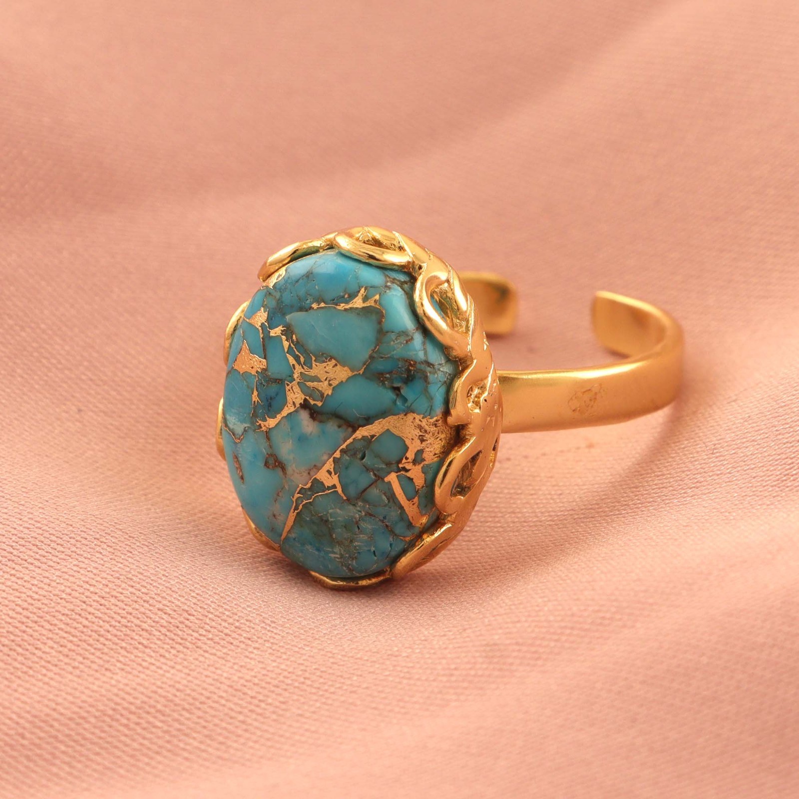 Copper Turquoise Gold Plated Fashion Jewelry Statement Adjustable Ring For Her