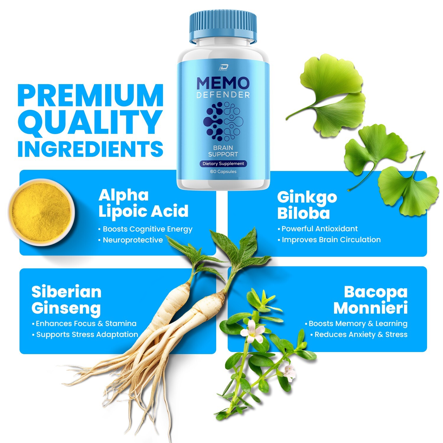 (5 Pack) Memo Defender Brain Supplement Capsules – MemoDefender All Natural